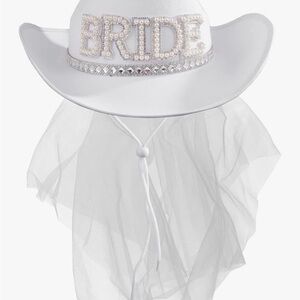 White Bride Cowboy Hat with Veil